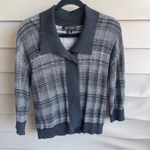 St. John Sweater Cardigan Plaid Black Gray Wool Blend‎ Women’s Small Career
